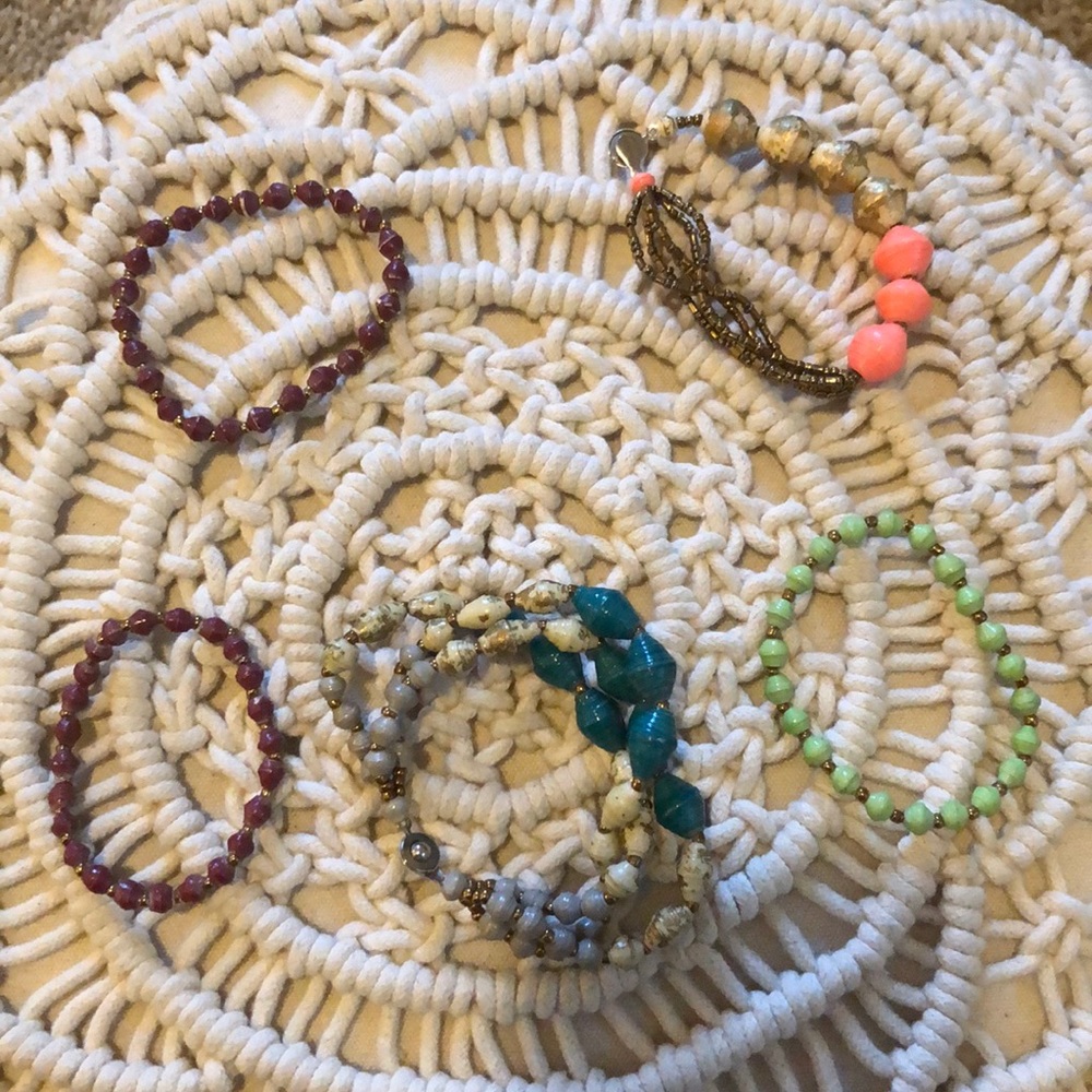 31 bits bracelets. Lot of 5. Teal grey wine lime